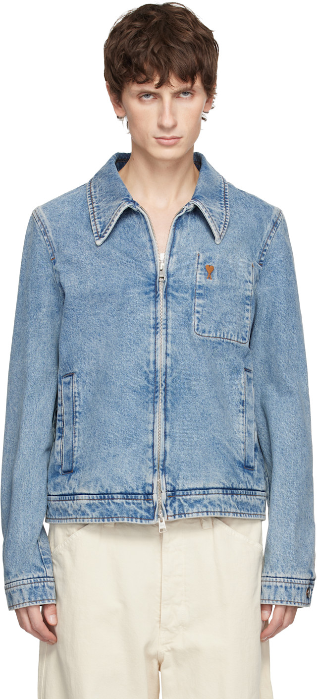 AMI Paris: ブルー Ami de Coeur コットン ジップアップ デニム
