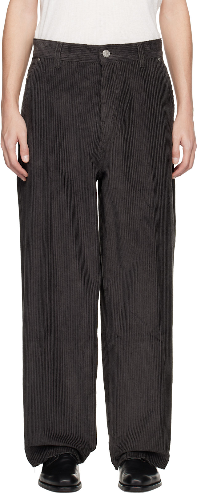AMI Paris: Gray Cotton Large Fit Trousers | SSENSE
