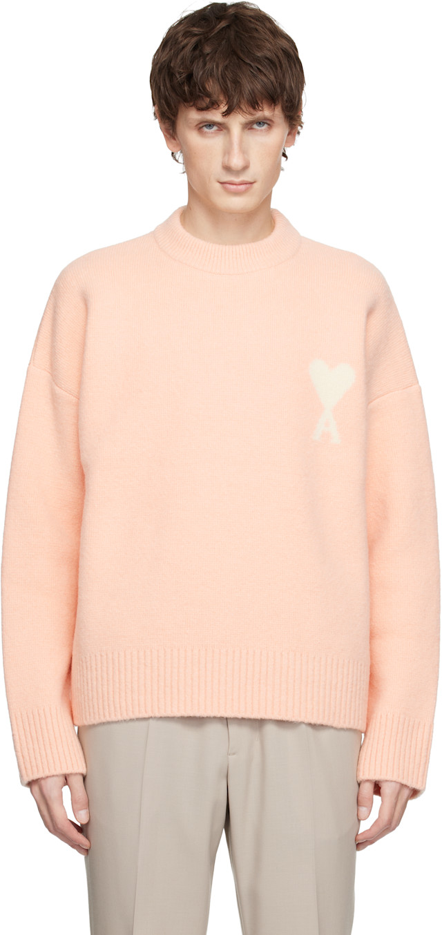 AMI Paris: Pink Alpaca Ami de Coeur Crewneck Sweater | SSENSE Canada