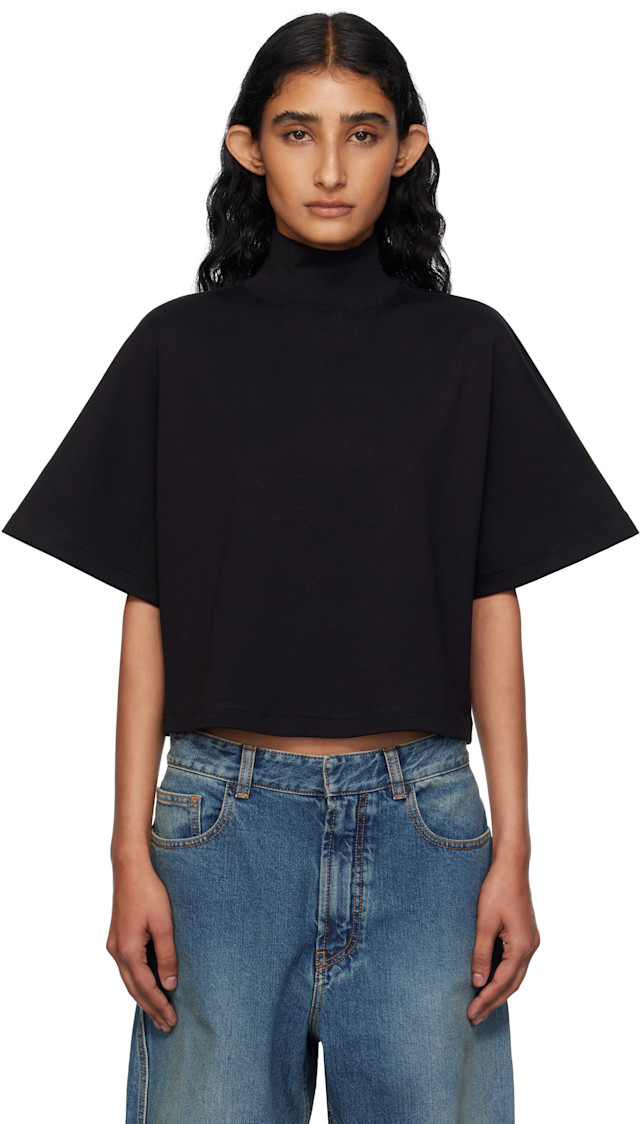 ALAÏA: Black Ribbed Cotton High Neck T-shirt | SSENSE