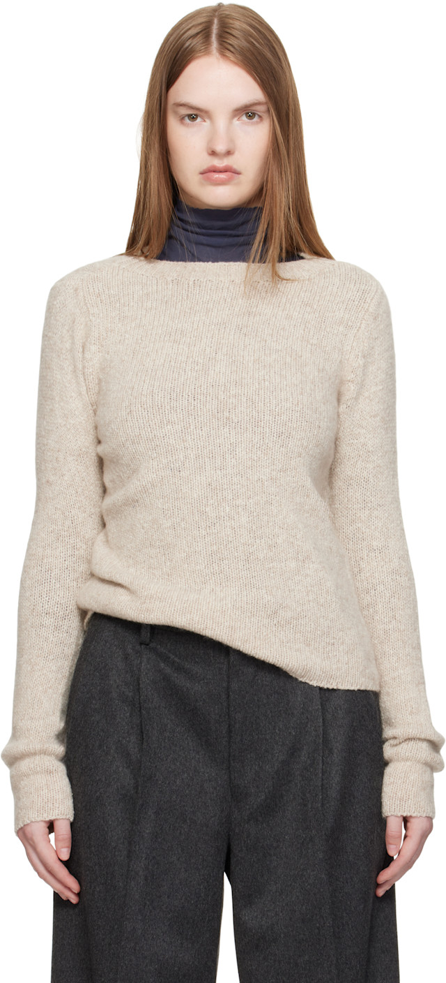 AURALEE: Beige Cashmere Melange Knit Sweater | SSENSE