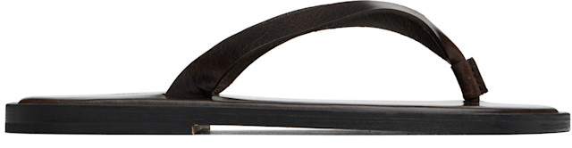 AURALEE: Brown Leather Tong Flip-Flops | SSENSE