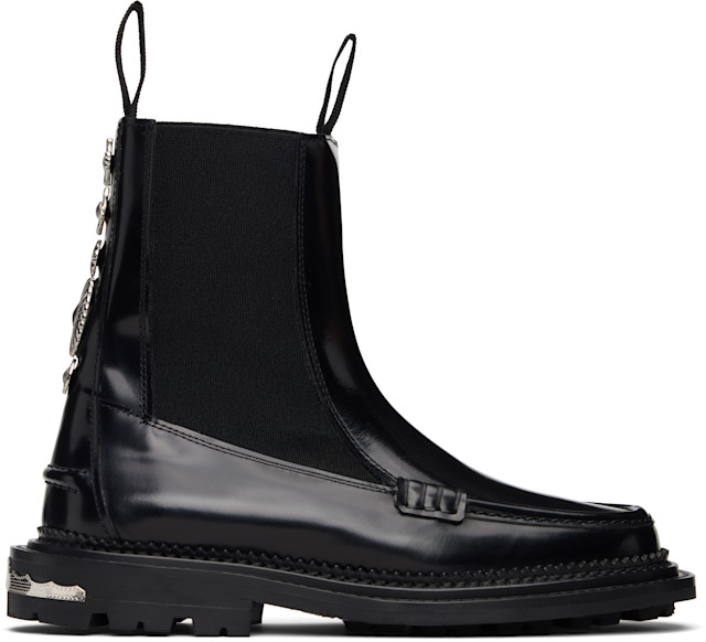 靴 TOGA PULLA Zipper boots size 36 Toga Pulla: Black Polido Chelsea Boots | SSENSE