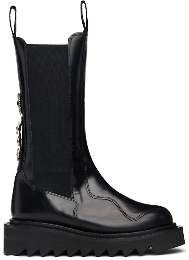 Toga Pulla: SSENSE Exclusive Black Mid Calf Leather Chelsea Boots