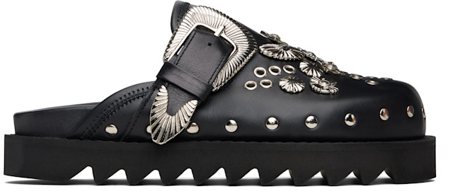 TOGAパンプス37 Toga Pulla: Black Eyelet Metal Sabot Loafers | SSENSE