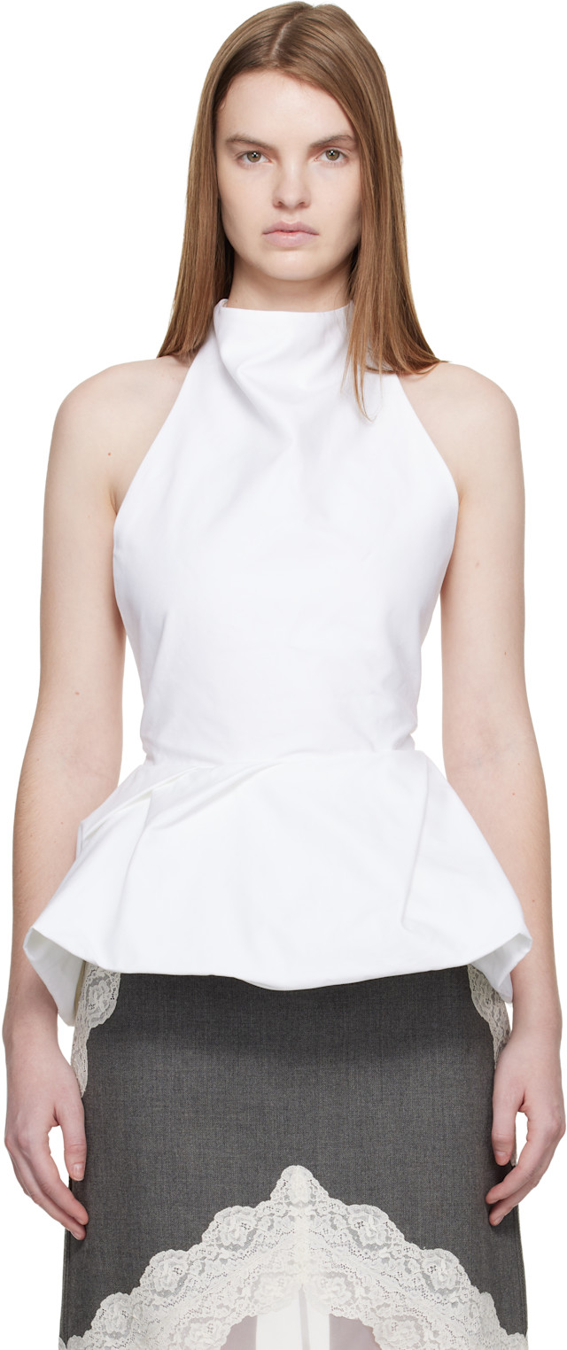 Magda Butrym: White Halter Peplum Blouse | SSENSE