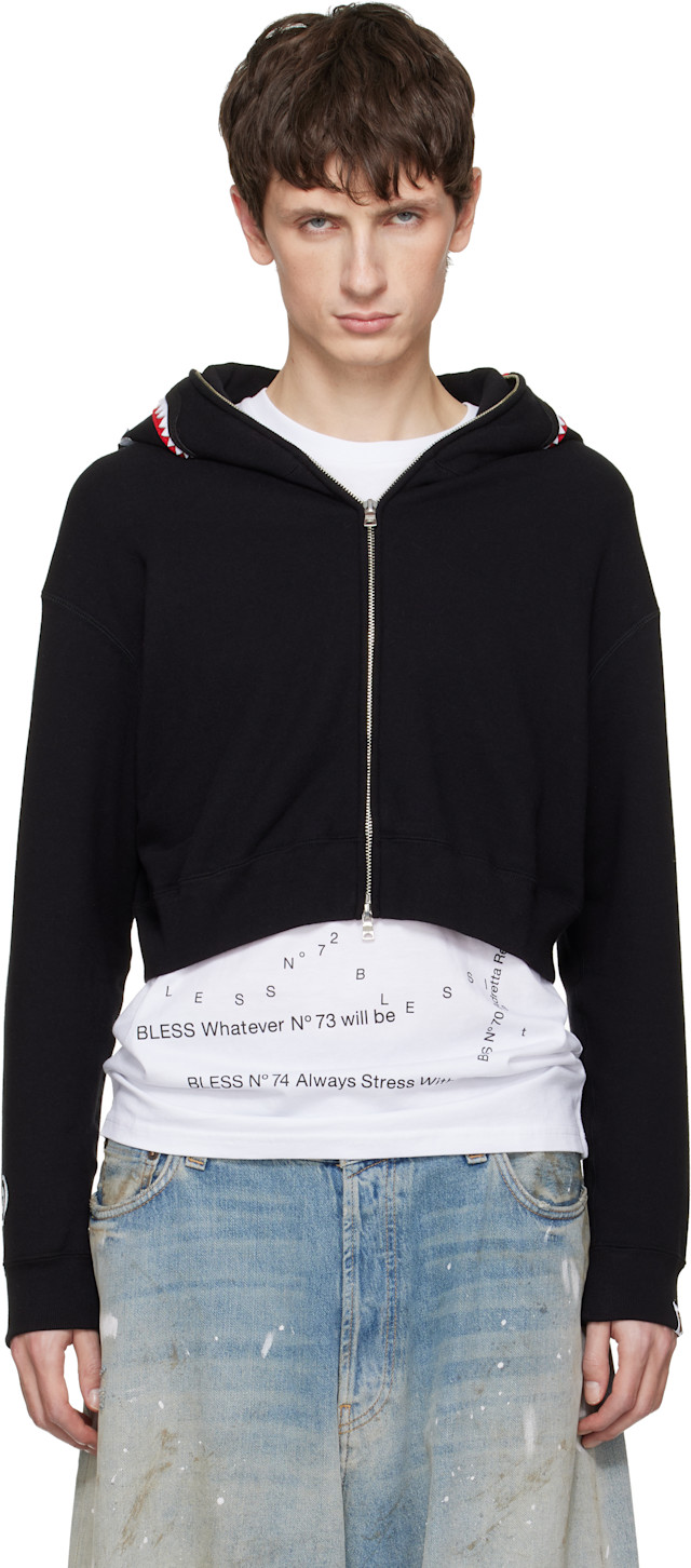 BAPE: Black Shark Cropped Full Zip Hoodie | SSENSE