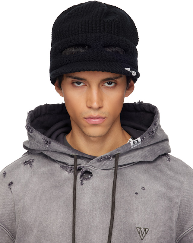 帽子 maison miharayasuhiro Maison MIHARA YASUHIRO: Black Masked Visor Knit Cap | SSENSE