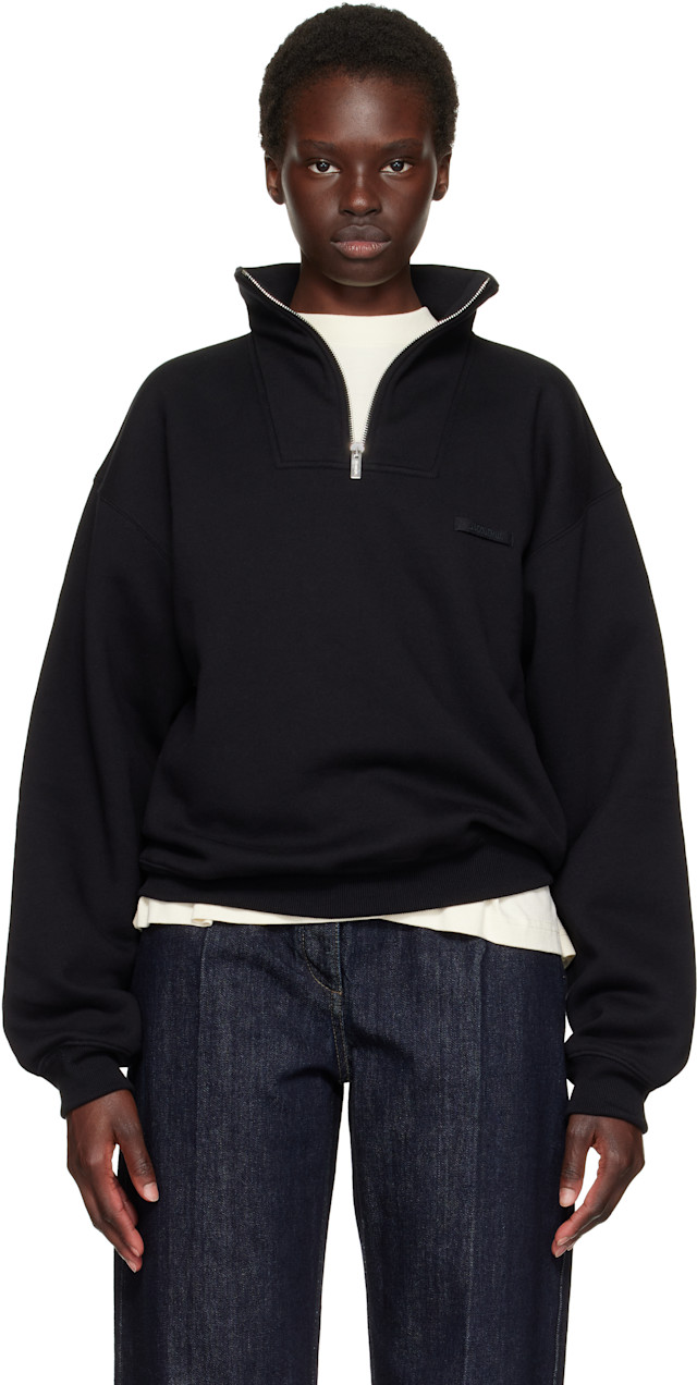 JACQUEMUS: Black 'The Gros Grain' Zipped-Rollneck Sweatshirt | SSENSE