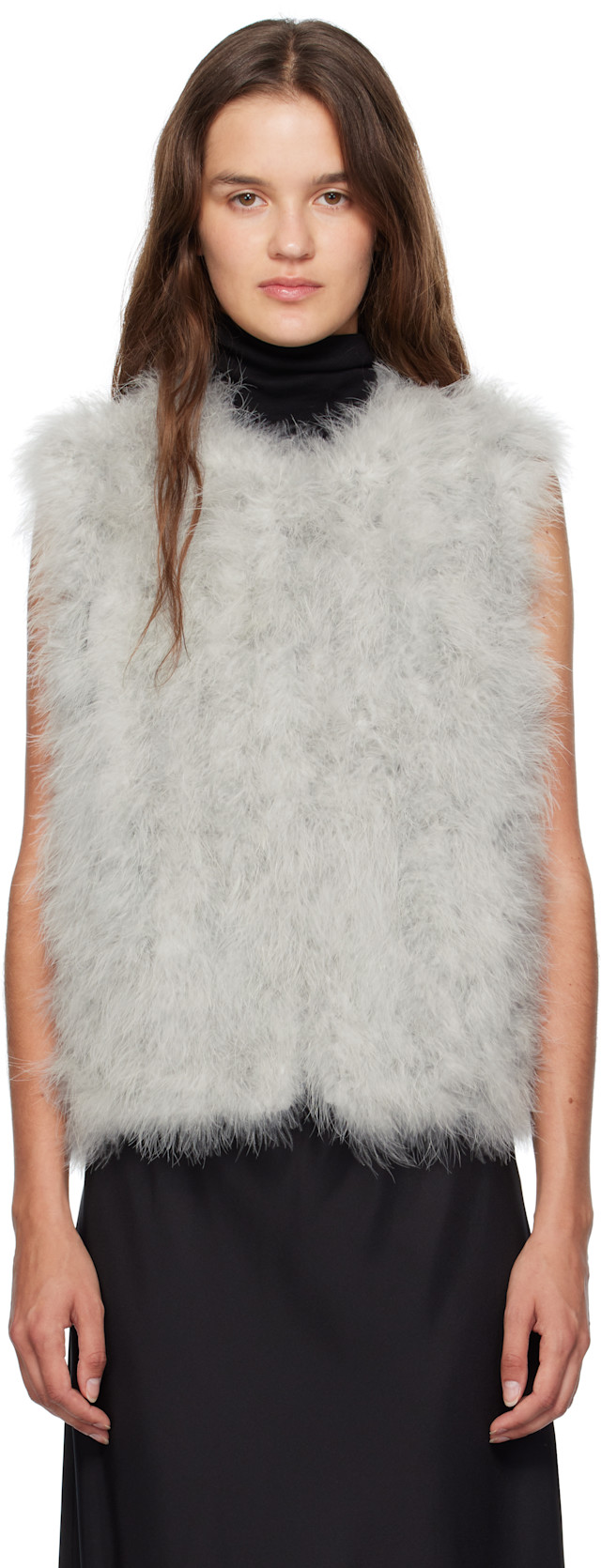 Yves Salomon: Green Cropped Feather Vest | SSENSE