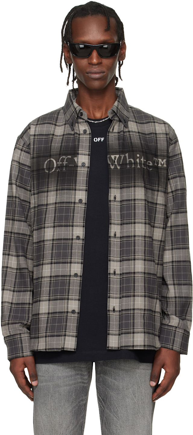 Off-White: Gray Spray Book Check Flannel Shirt | SSENSE