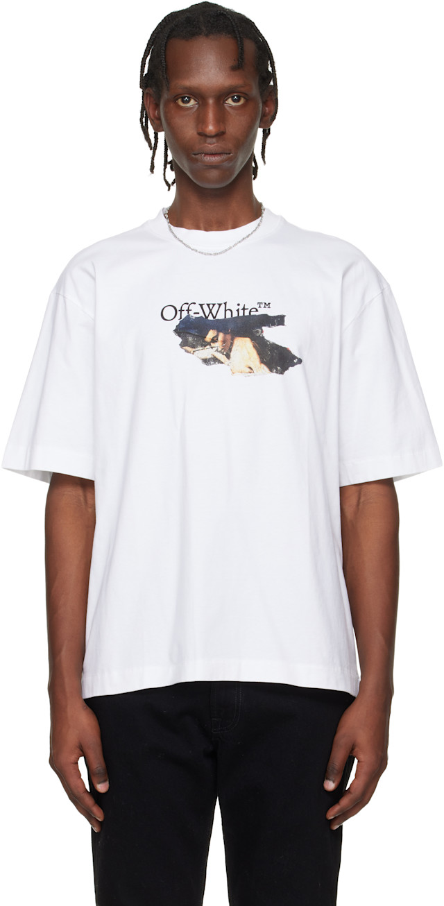Off-White: White Paint Arrow Skate Logo T-shirt | SSENSE