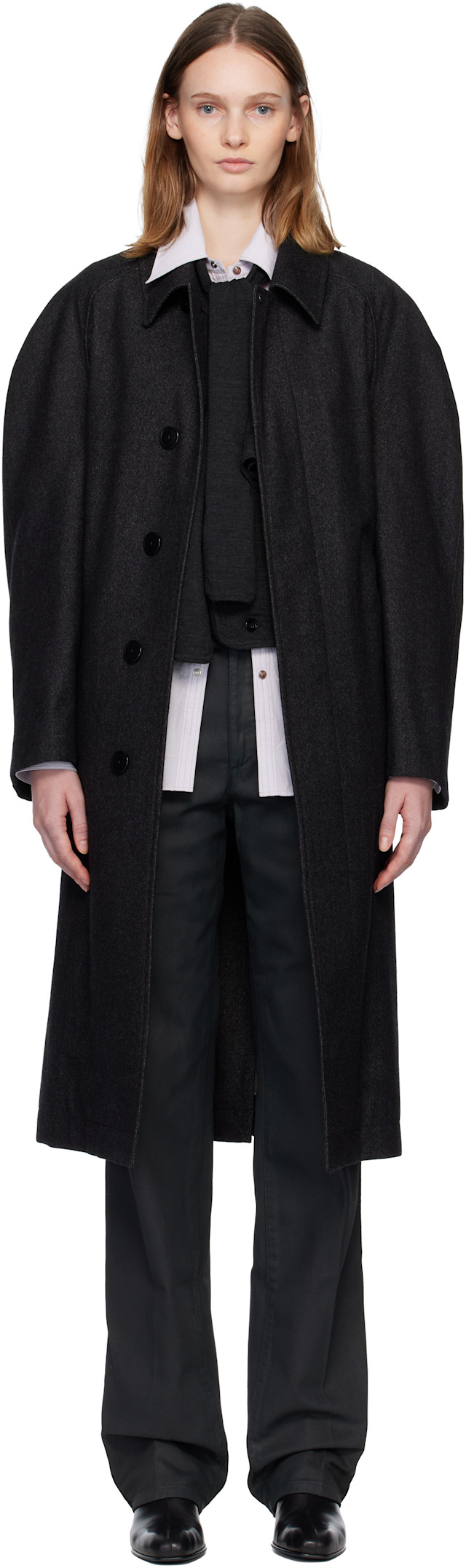 LEMAIRE: Gray Raglan Sleeve Coat | SSENSE