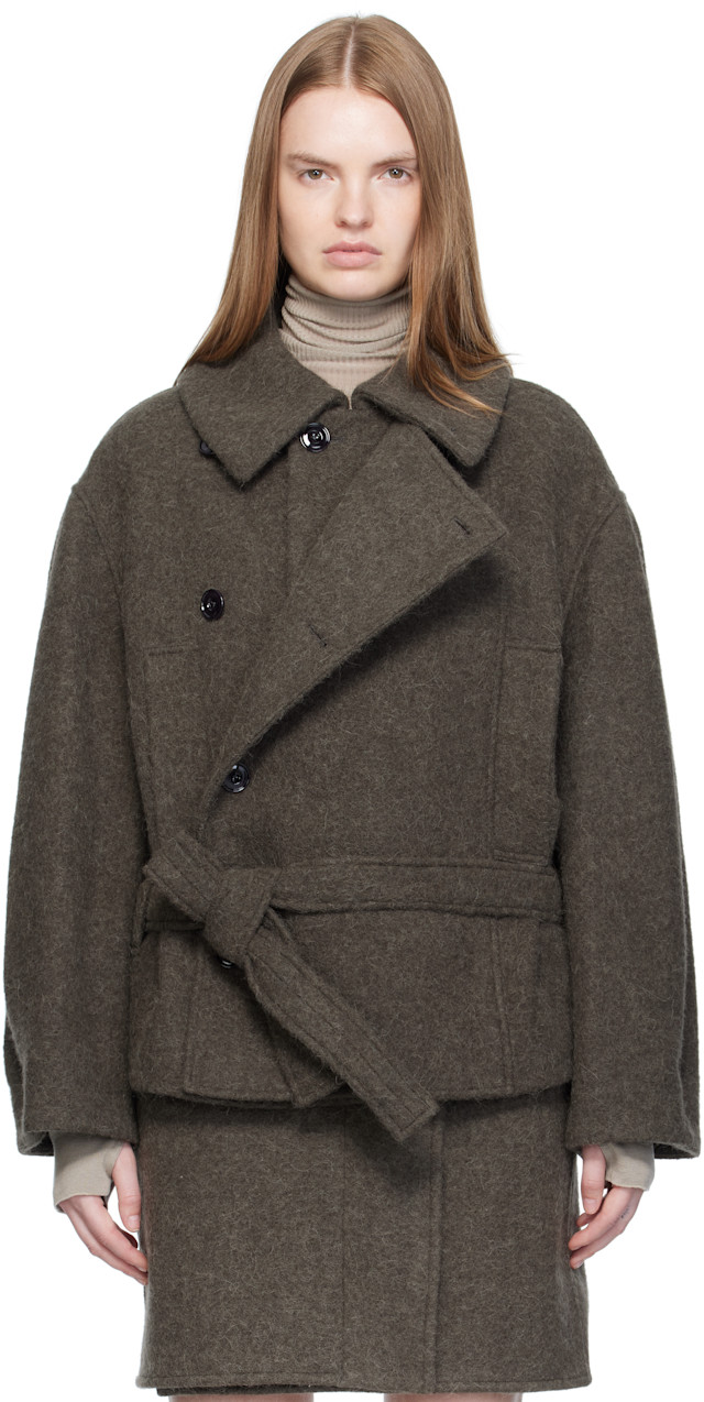 LEMAIRE: Khaki Short Asymmetrical Bathrobe Coat | SSENSE Canada