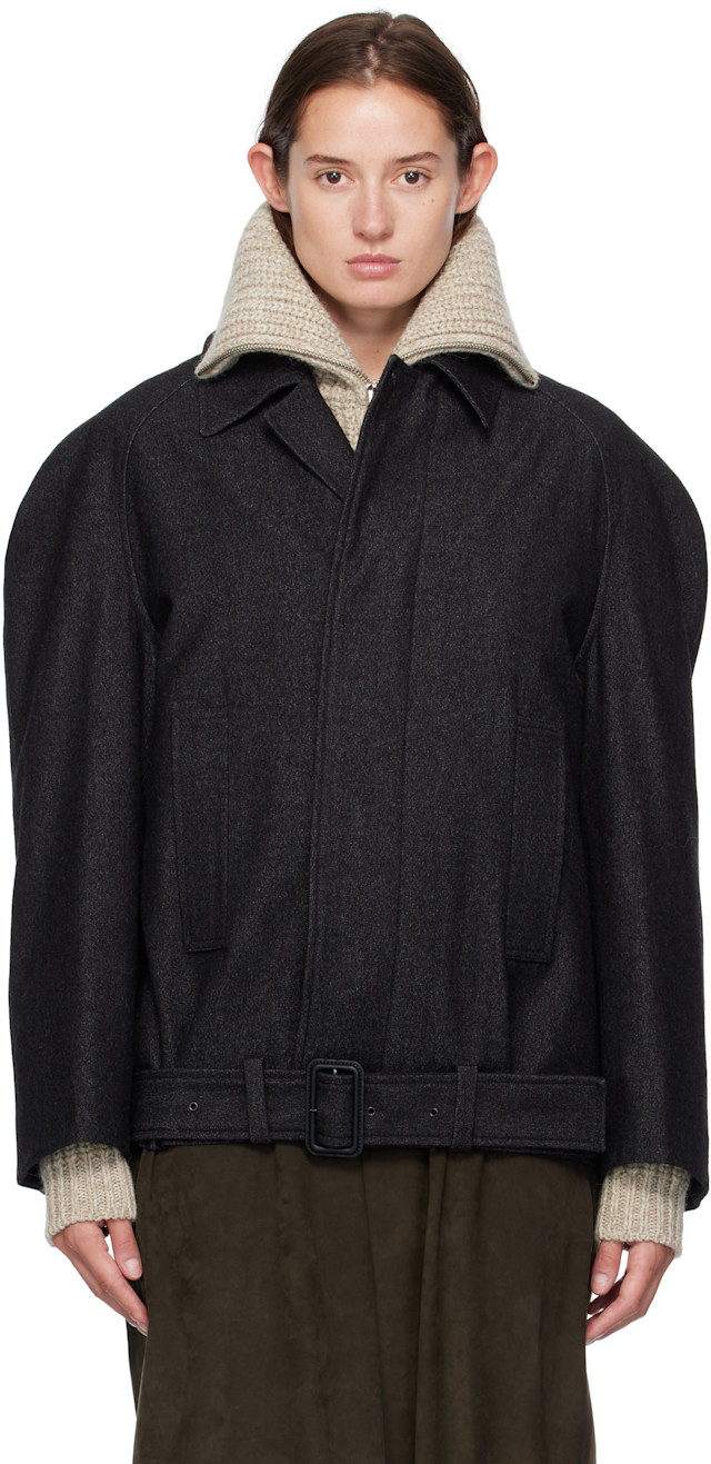 LEMAIRE: Black Raglan Sleeve Short Coat | SSENSE Canada