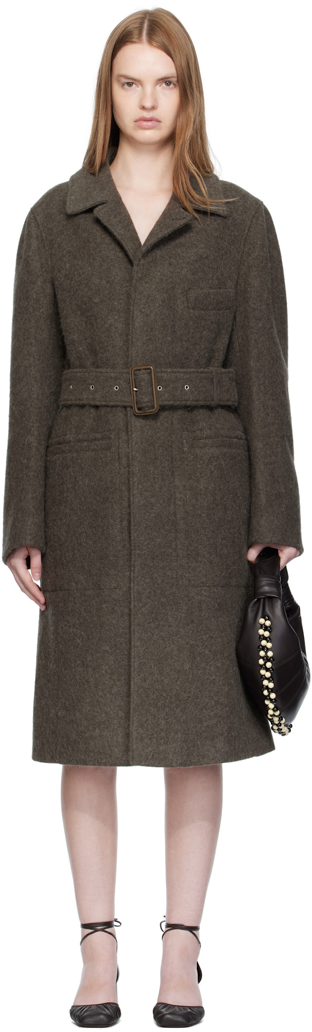 LEMAIRE: Khaki Belted Tailored Coat | SSENSE