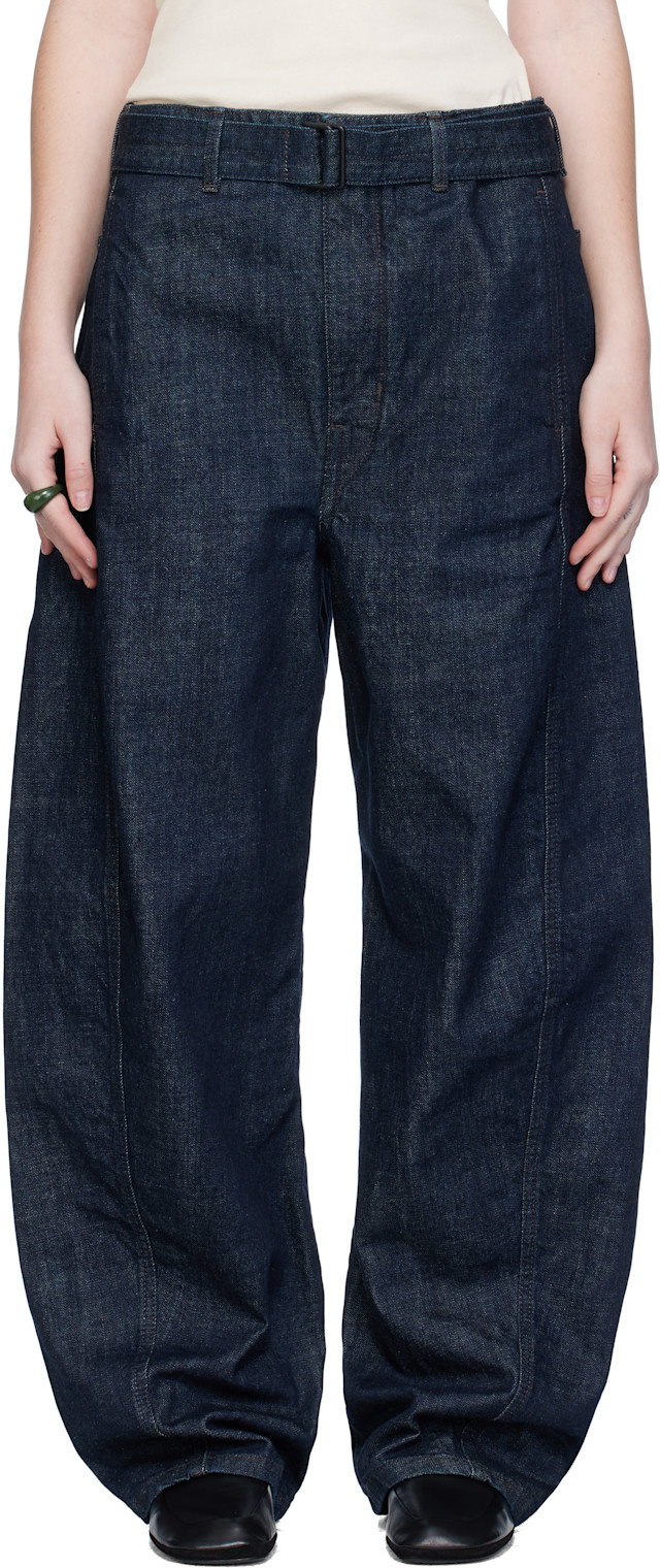 LEMAIRE Twisted Belted Jeans ルメール LEMAIRE: Blue Twisted Belted Jeans | SSENSE
