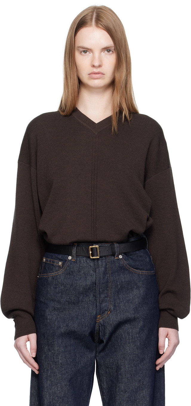 LEMAIRE: Brown V Neck Sweater | SSENSE