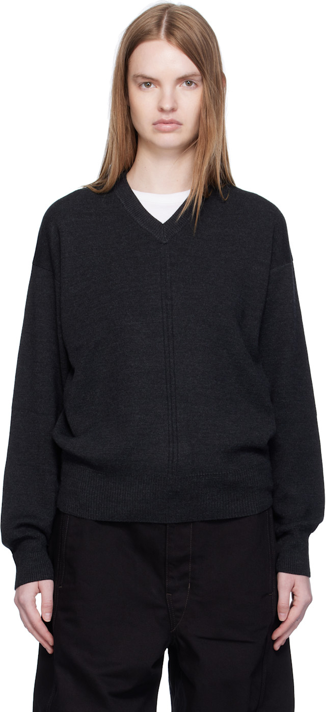 g*e様 Lemaire 25aw vネックニット LEMAIRE: Black V Neck Sweater | SSENSE