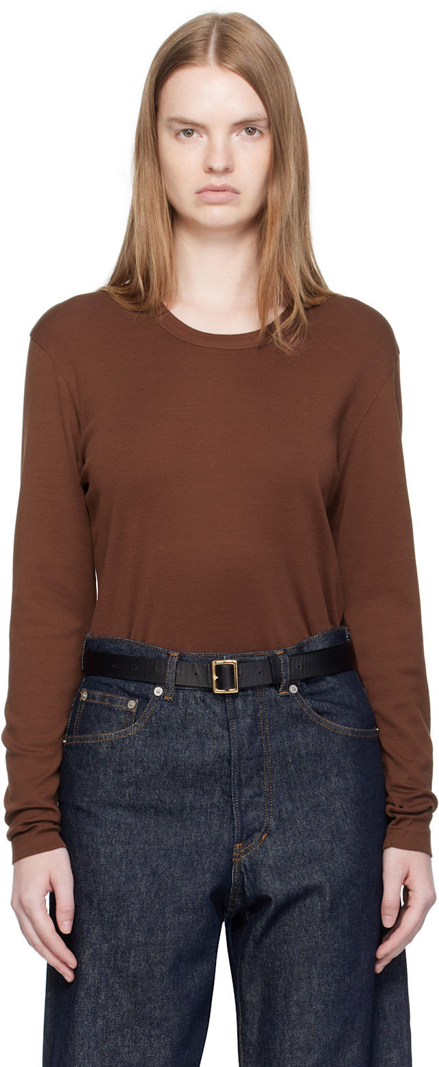LEMAIRE: Brown Rib Long Sleeve T-shirt | SSENSE