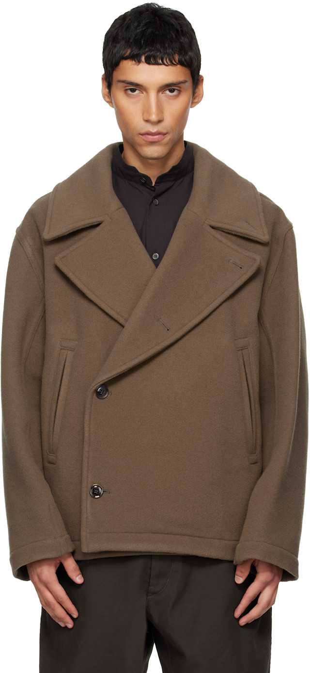 LEMAIRE: Brown Boxy Peacoat | SSENSE