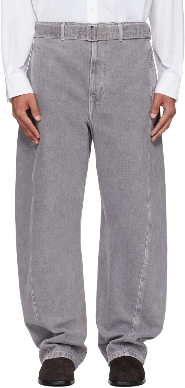LEMAIRE: Gray Twisted Belted Jeans | SSENSE