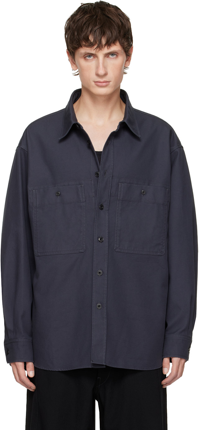 LEMAIRE 25awユーティリティオーバーシャツ　サイズ48 LEMAIRE: Navy Utility Shirt | SSENSE