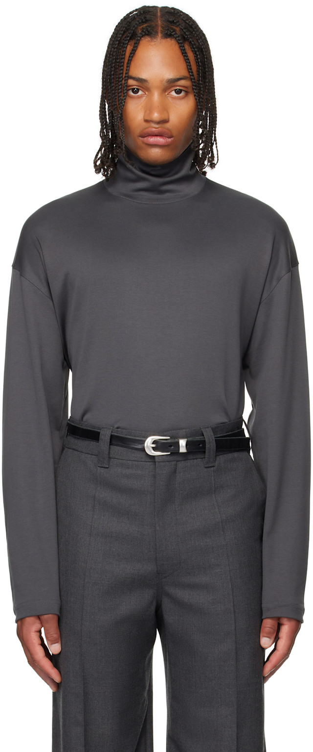 LEMAIRE: Gray Relaxed Mock Neck T-shirt | SSENSE LEMAIRE: Gray Relaxed Mock Neck T-shirt | SSENSE