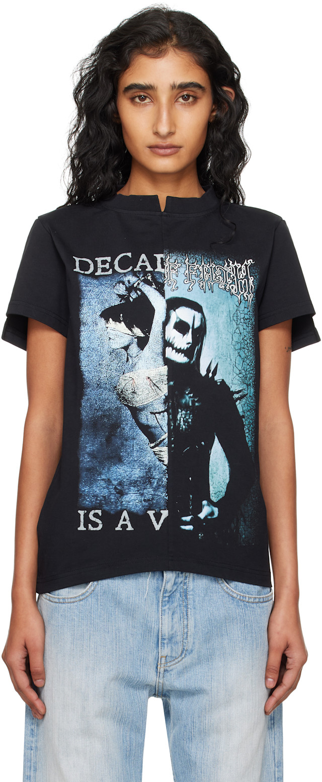 VETEMENTS: ブラック Cradle of Filth Cut-Up Fitted Tシャツ | SSENSE 