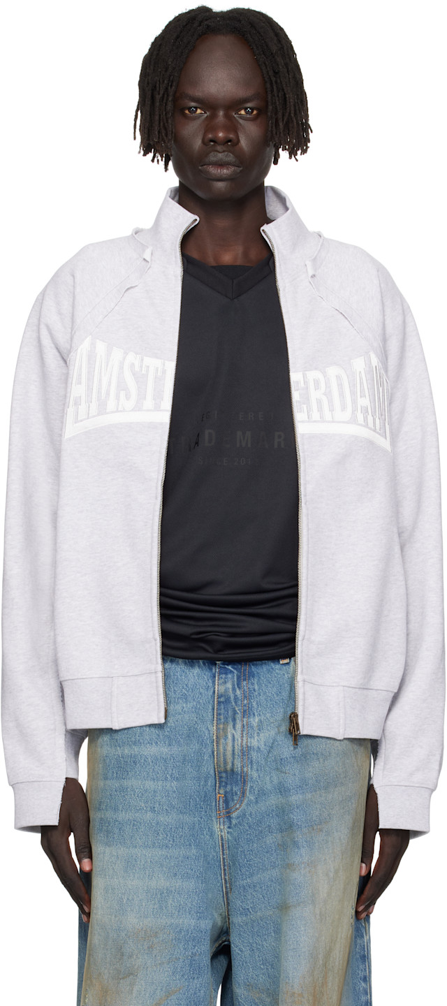 VETEMENTS: Gray 'Amsterdam' Patched Zip Sweatshirt | SSENSE