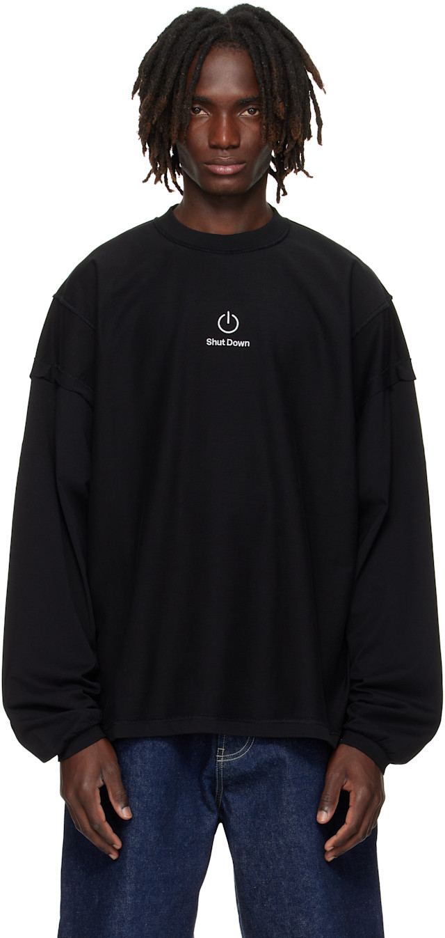 VETEMENTS: Black 'Shut Down' Embroidered Longsleeve Sweatshirt