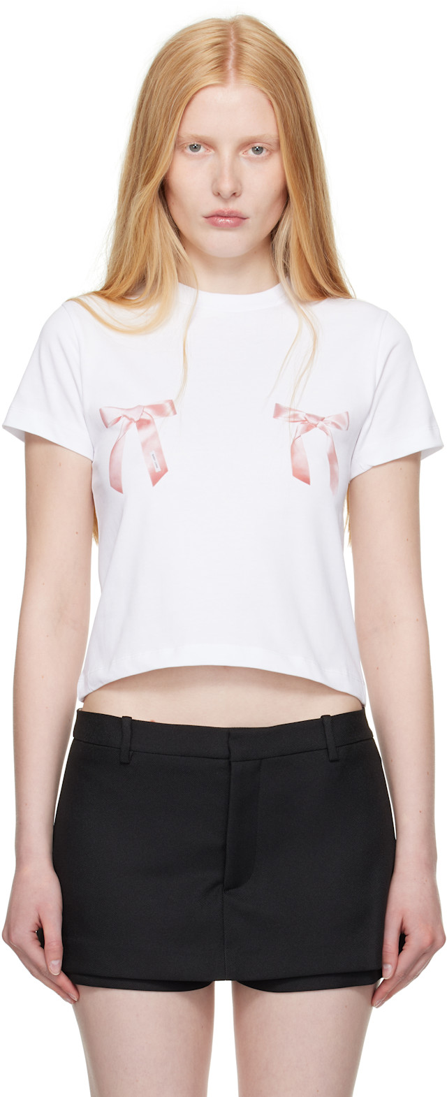 Sandy Liang: White Bow Ame T-Shirt | SSENSE United Kingdom