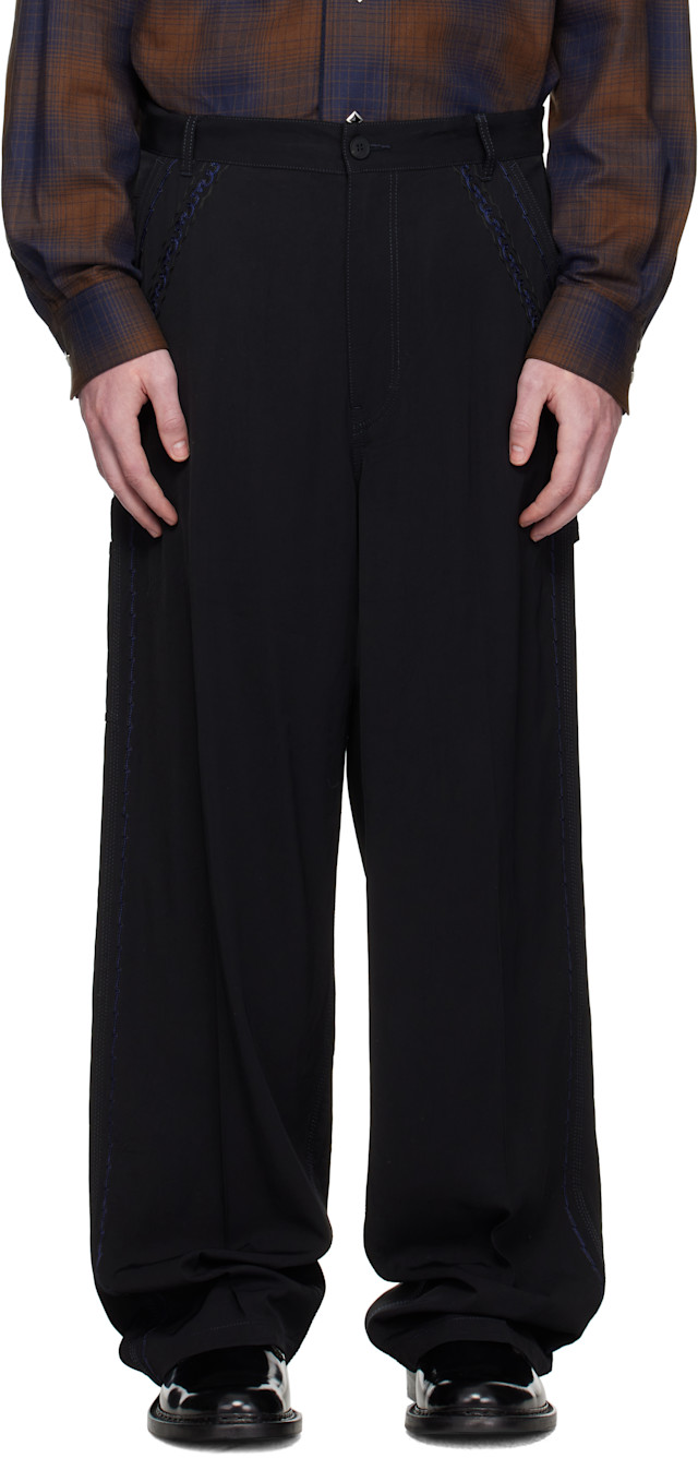 Toga Virilis: Black Viscose Twill Trousers | SSENSE