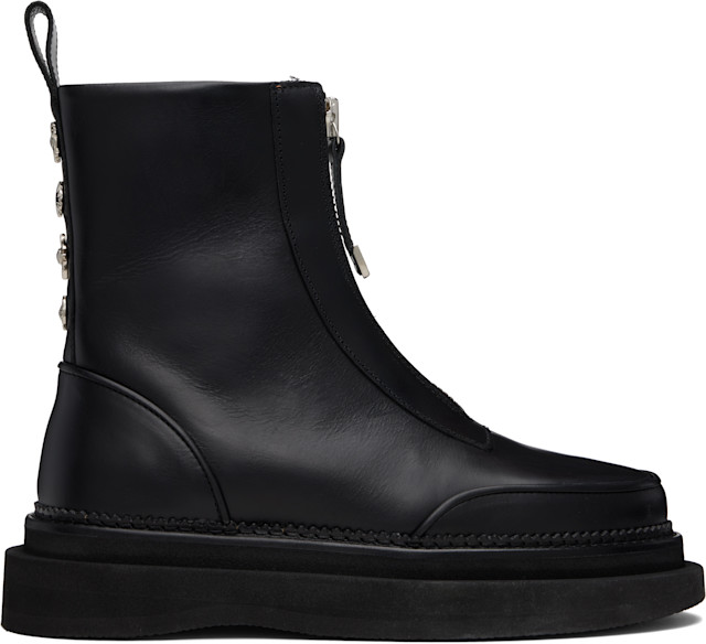 Toga Virilis: ブラック AJ1430 レザー ジップアップ ブーツ | SSENSE 日本