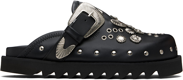 Toga Virilis: Black Eyelet Metal Sabot Loafers | SSENSE