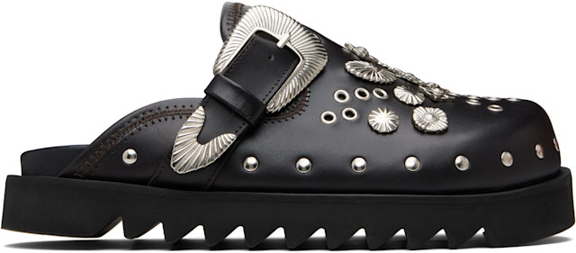 Toga Virilis: Brown Eyelet Metal Sabot Loafers | SSENSE