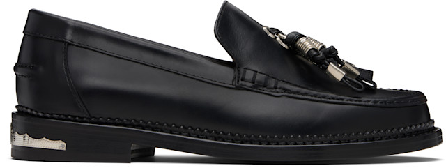 Toga Virilis: Black Hard Leather Loafers | SSENSE
