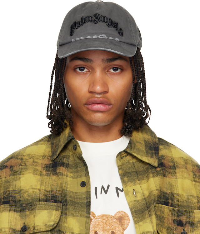 M*A様 【新品タグ付】Palm Angels バーニングモノグラム キャップ Palm Angels: グレー カーブドロゴ ディストレス キャップ | SSENSE 日本