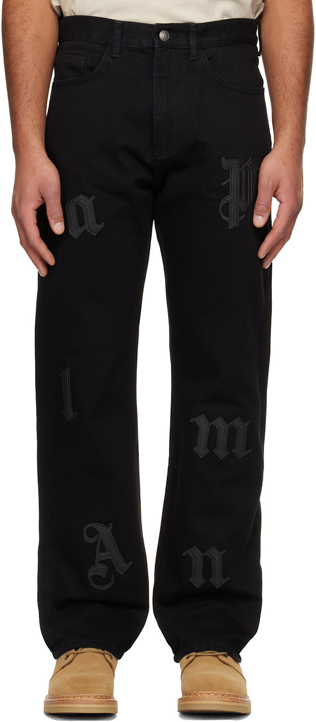 Palm Angels: Black Logo Patch Straight Jeans | SSENSE
