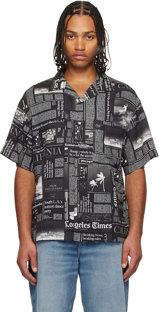 Palm Angels: Black LA Times Edition News Shirt | SSENSE