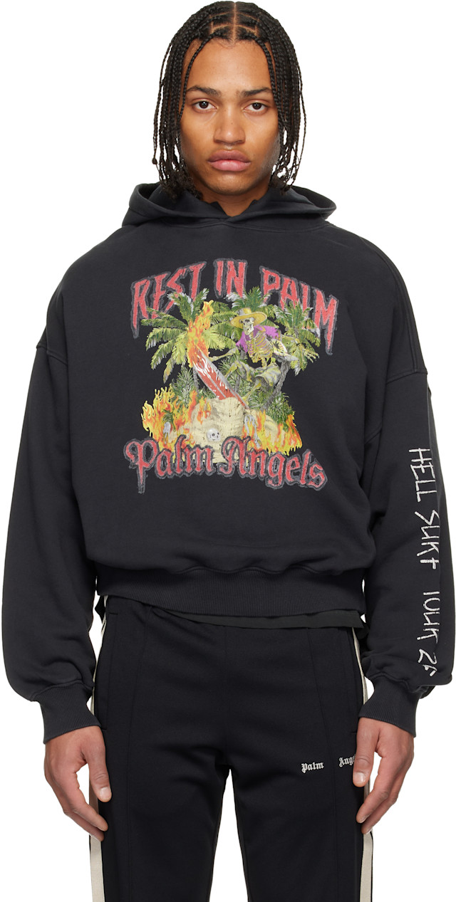 Palm Angels: Black 'Rest In Palm' Loose Hoodie | SSENSE Canada