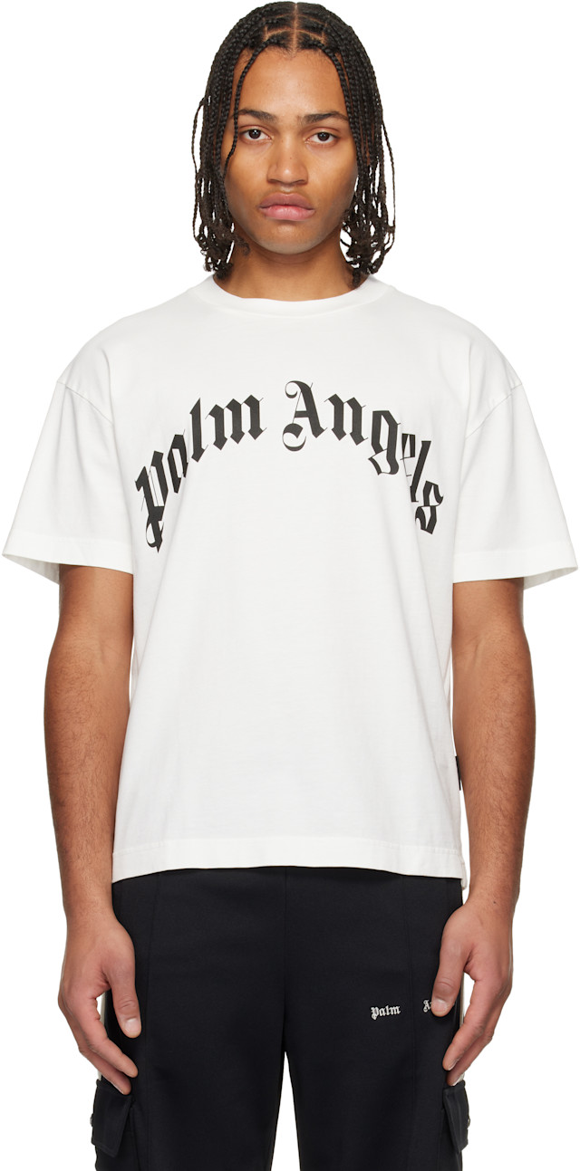 Palm Angels: オフホワイト カーブドロゴ Tシャツ | SSENSE 日本