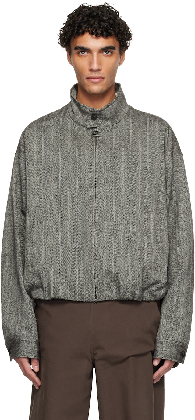 WOOYOUNGMI: Gray High-Neck Banded Wool Jacket | SSENSE