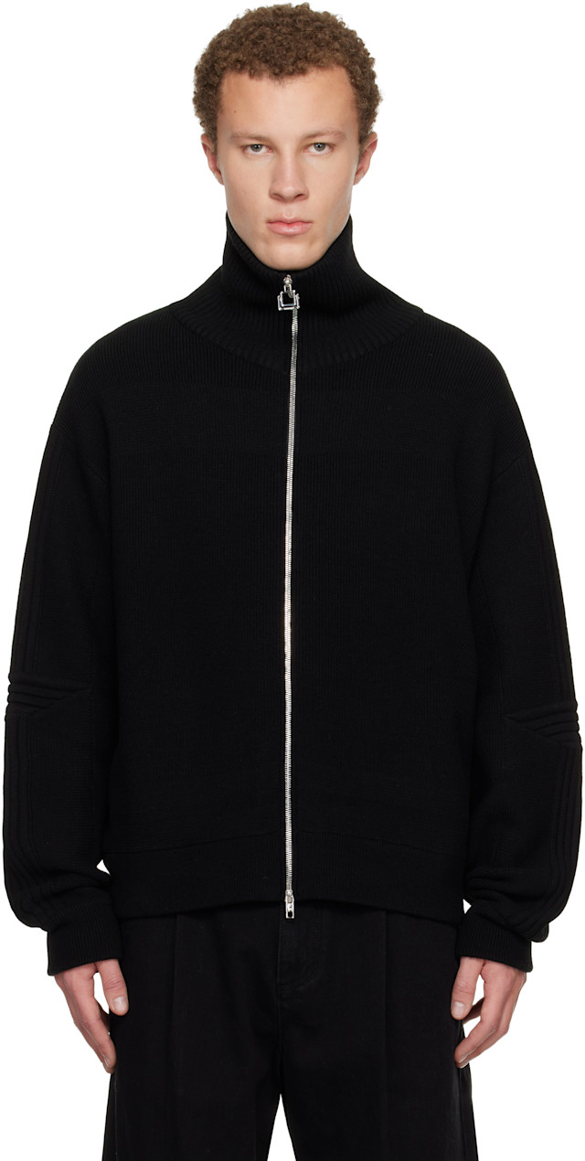 WOOYOUNGMI: Black High-Neck Zip-Up Sweater | SSENSE