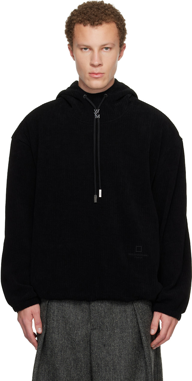 トップス WOOYOUNGMI WOOYOUNGMI: Black Ribbed Hoodie | SSENSE