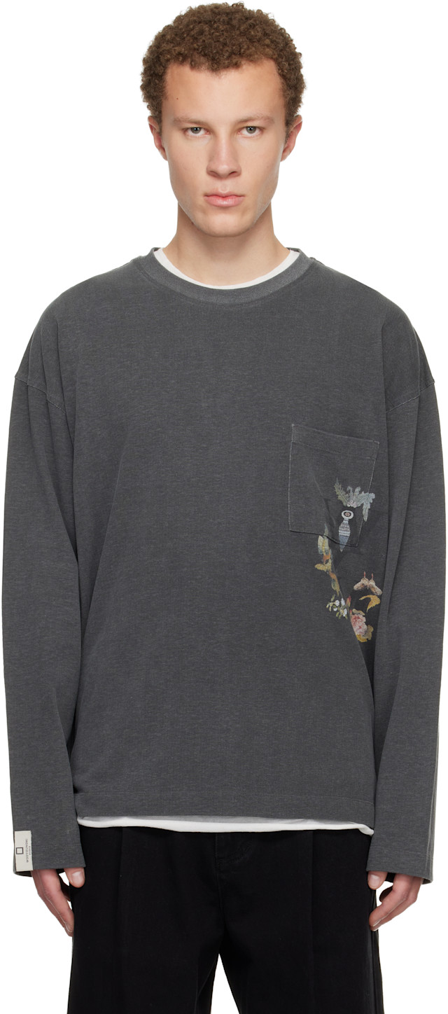 WOOYOUNGMI: Gray Minhwa Logo Long Sleeve T-shirt | SSENSE