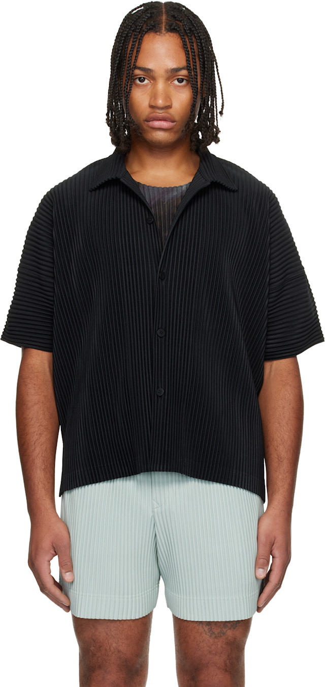 ISSEY MIYAKE me　ノースリーブシャツ　黒　サイズF　HR0710 homme-plisse-edge-shirt-in-