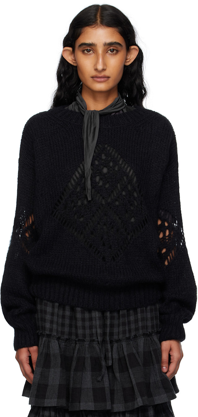 OPEN YY: Black Alpaca Argyle Pointelle Sweater | SSENSE