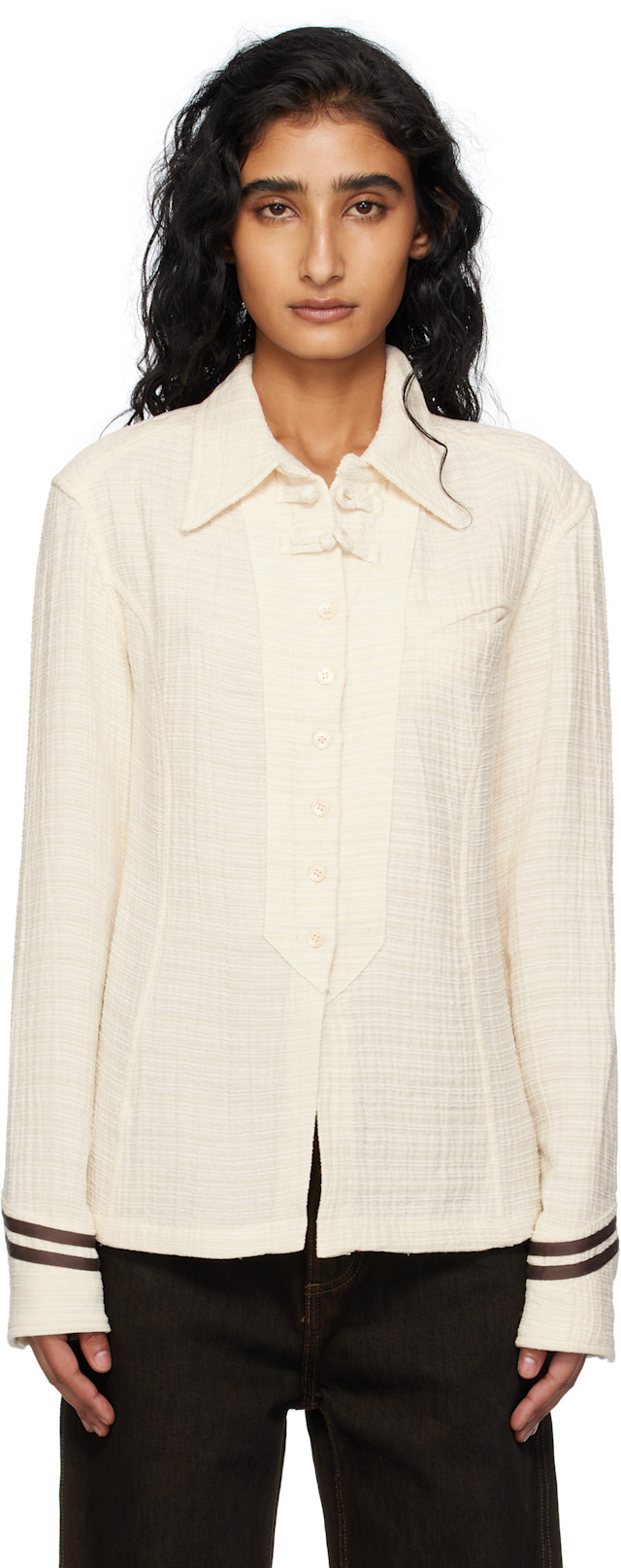 OPEN YY: Beige Sailor Cuffs Shirt | SSENSE