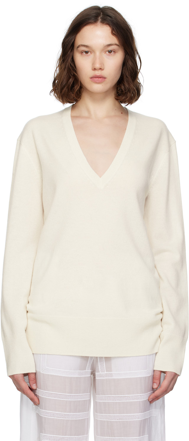 TOTEME: Off-White Cashmere V-Neck Knit Sweater | SSENSE Canada